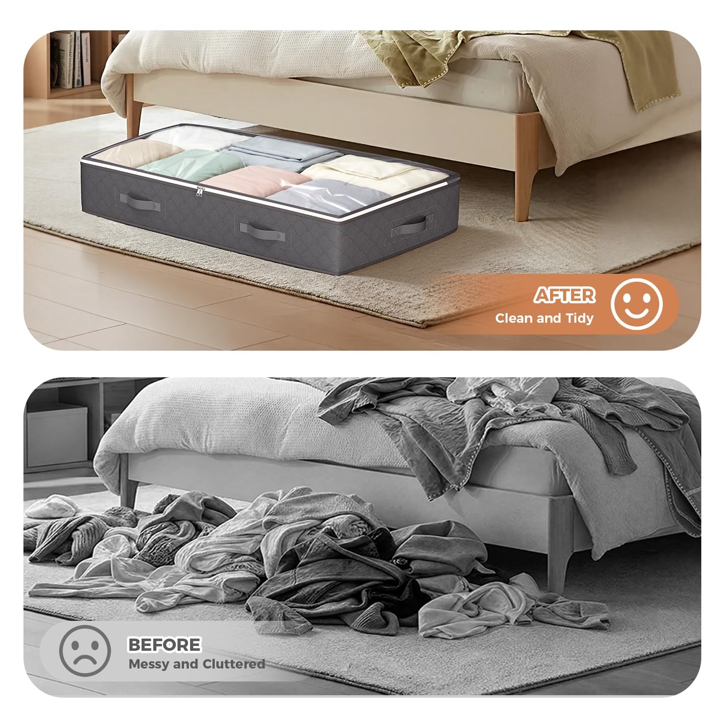 Budding Joy 95L Under Bed Storage Containers, 4 Pack Closet Organizers Grey