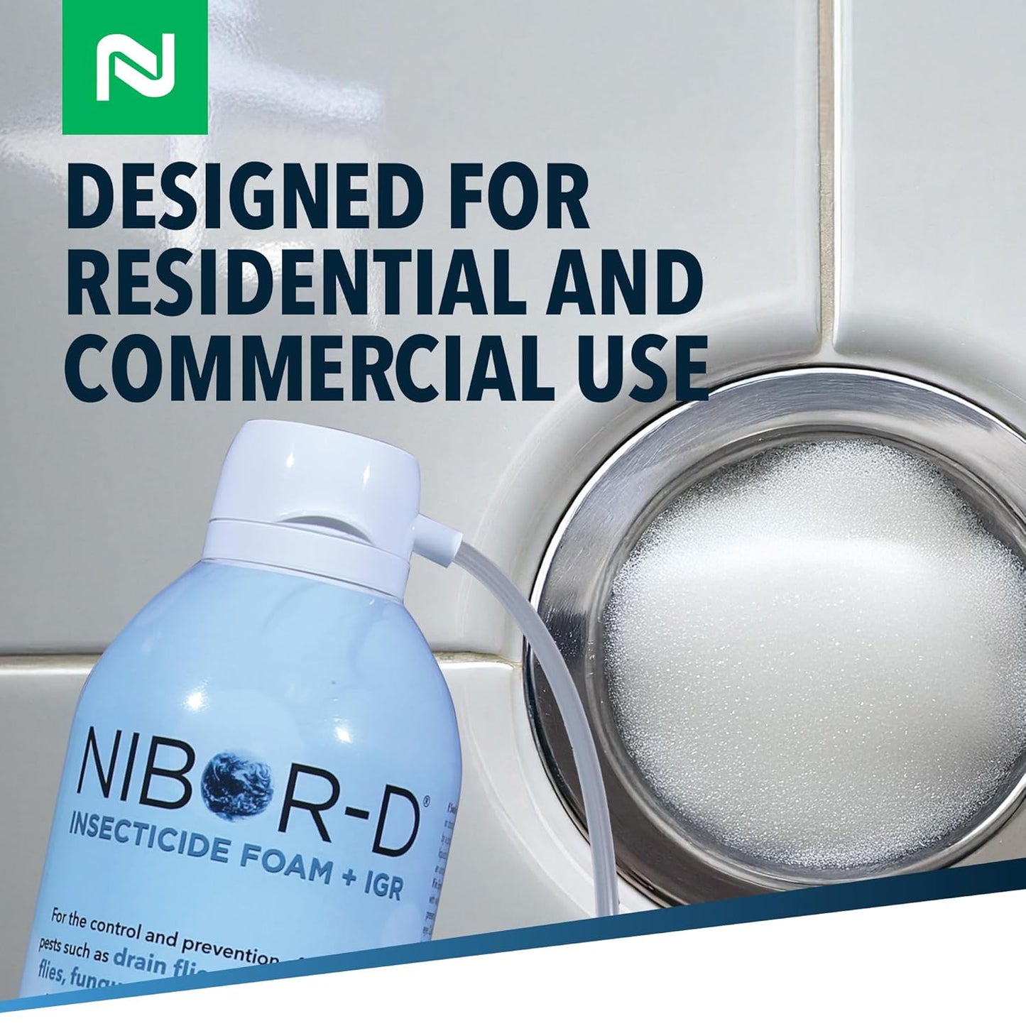 Nibor-D Insecticide Foam with IGR, Ready-to-Use for Fly and Cockroach Control, 360 Degree Application, Includes 17" Hose, (6 Pack, 21 oz Can)