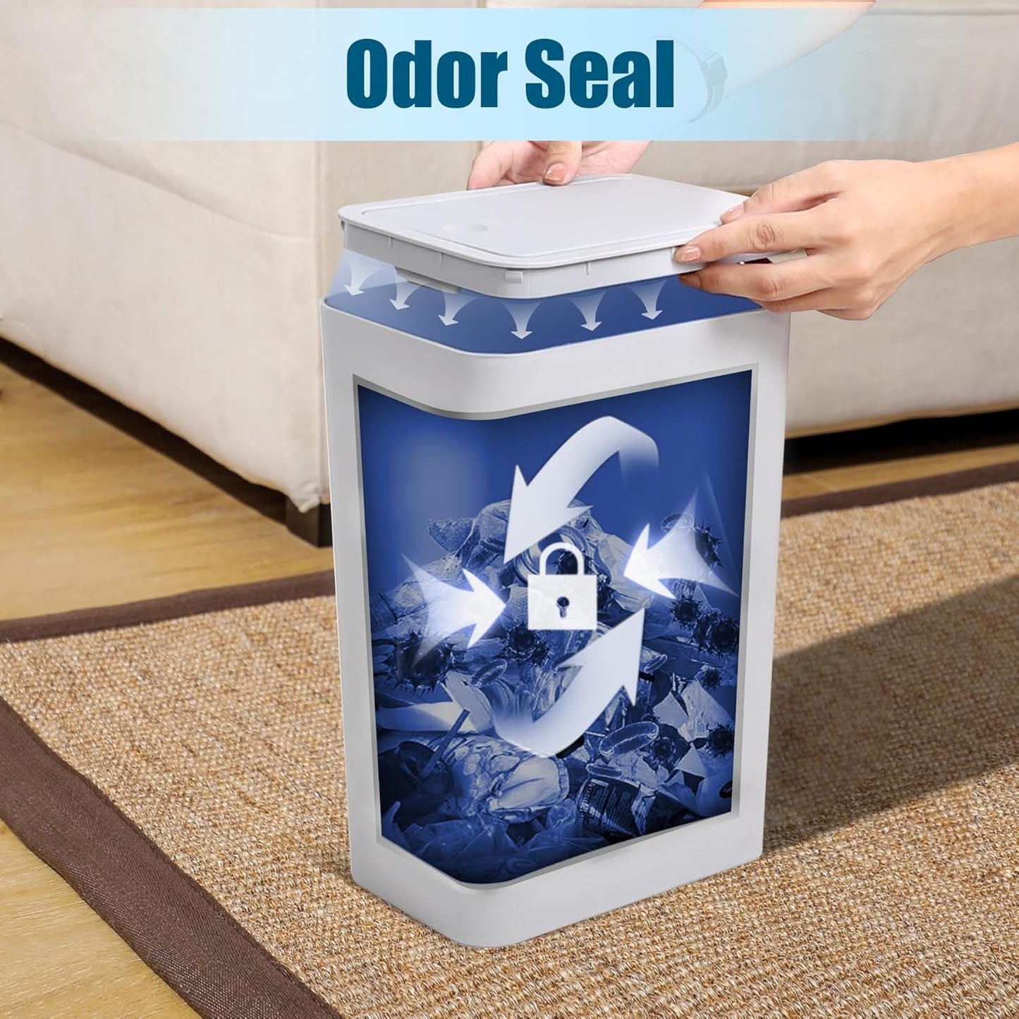 TIPGO Bathroom Trash Can with Lid, 10 Liter/ 2.6 Gallon Slim Garbage Can, Small Trash Bin Waste Basket with Pop-Up Lid for Kitchen, Bedroom, Living Room, Office (Grey)