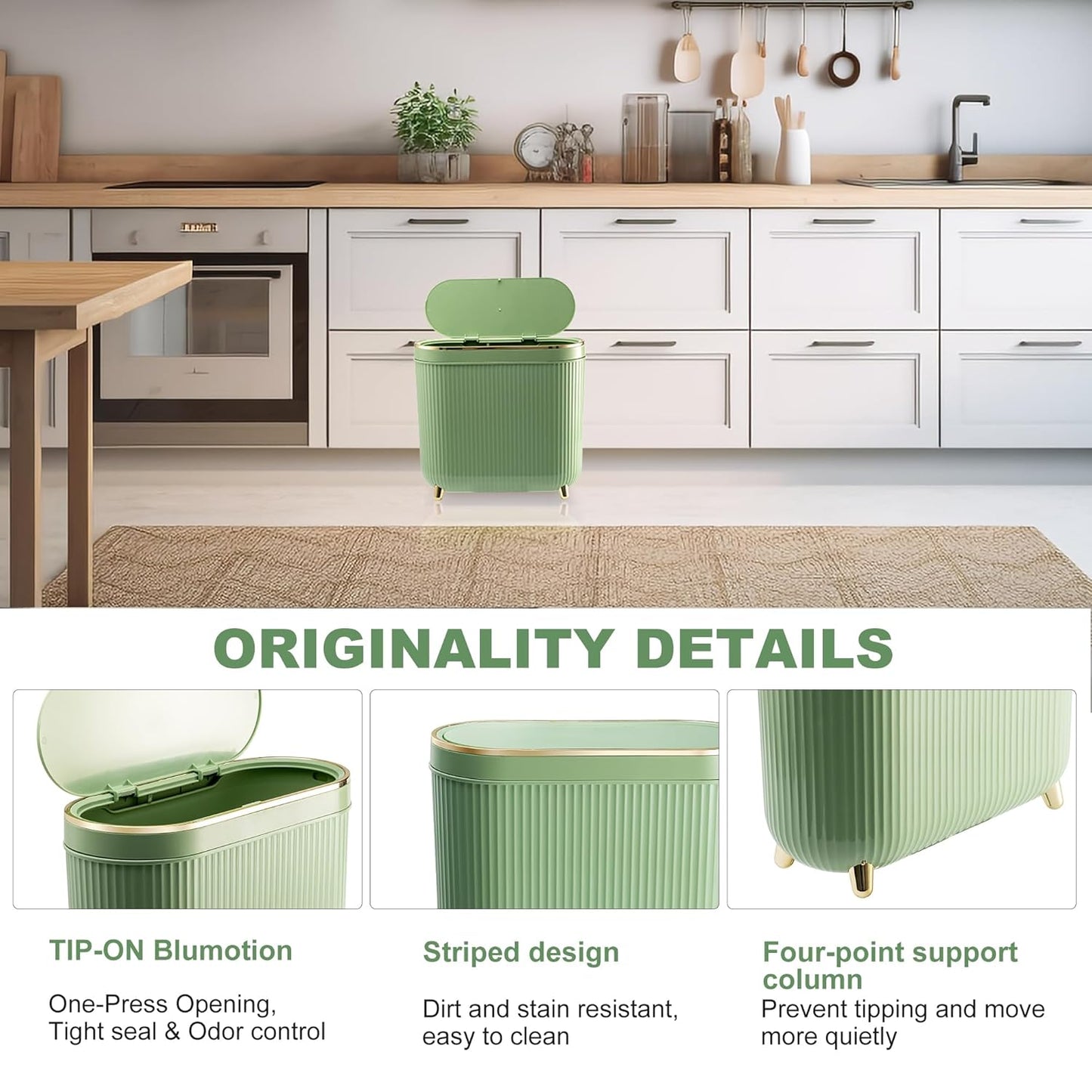 Bathroom Trash Can with Lid 3.2 Gallon Narrow Trash Can Small Plastic Trash Bin 12 Liter with Press Type Lid for Bedroom Bathroom, Mint Green