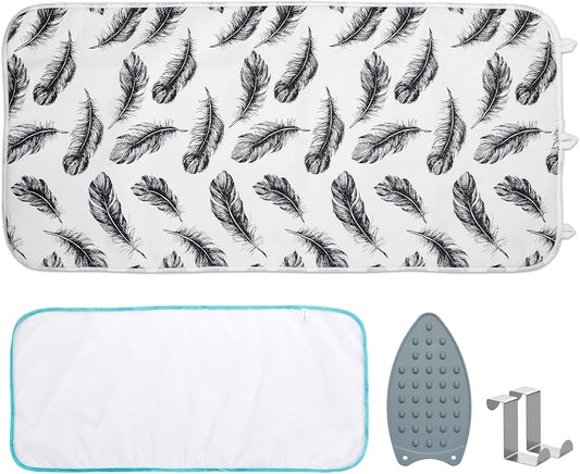 Seiritex Ironing Mat, Portable Ironing Pad 39.4 x 18.9 inch Table Top Iron Board 5 in 1 Travel Iron Blanket for Washer, Dryer, Counter top, Black Feather