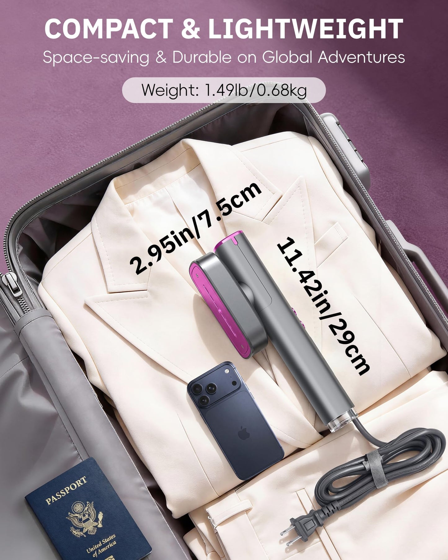 OGHom Steamer for Clothes, 110-240V Travel Steamer & Iron 2 in 1, 1000W Powerful Steam, Portable
