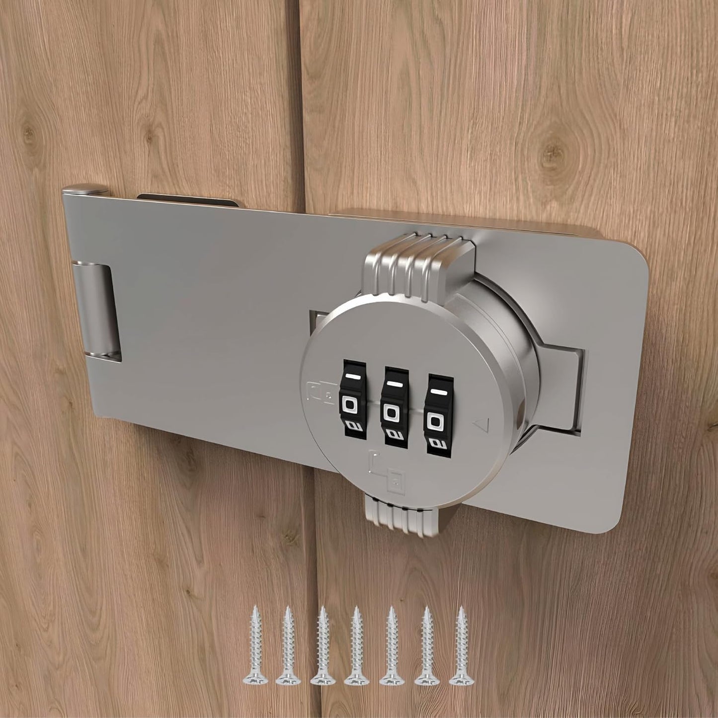 Keyless Combination Lock – 3-Digit Combination Lock for Cabinet Doors – Twist Knob Hasp Latch Lock with Password Code – Zinc Alloy Cabinet Door Latch for Kitchen Drawers, Cabinets, Cupboard (Silver)