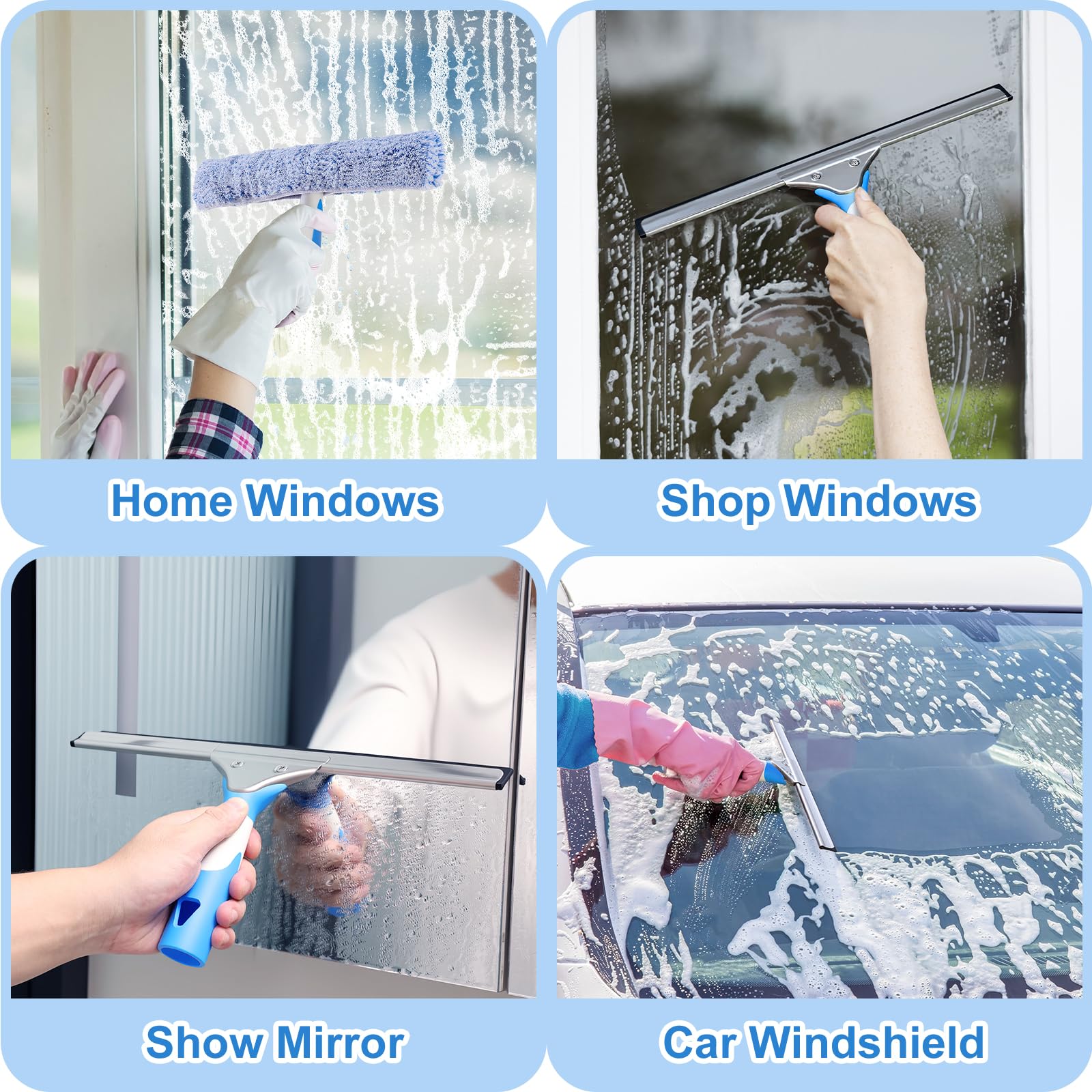 Mitclear Window Cleaning Kit 14IN Squeegee & Scrubber for Shower Glass Car