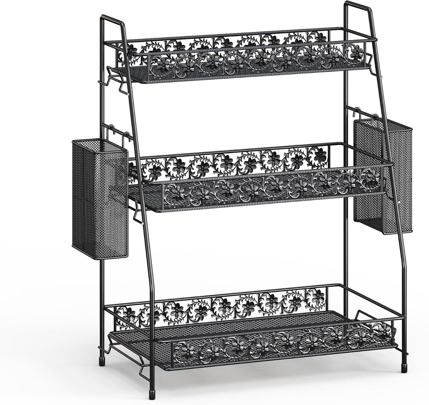 3-Tier Large Size Storage Rack,Counter Organiztion for Bathroom Countertop Organizer Shelf for Spice Racks for Kitchen/Sink/Bedroom/Living room/Office/Plant Rack with Two Metal Baskets