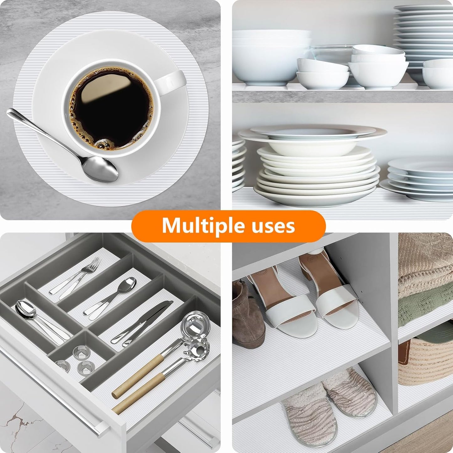 Shelf Liners for Kitchen Cabinets Drawer Liner Non Adhesive Cupboard Mat EVA Material Waterproof Refrigerator Mats Washable Fridge Liner for Cupboard and Desks Liner White 17.3 x 236.2 Inches