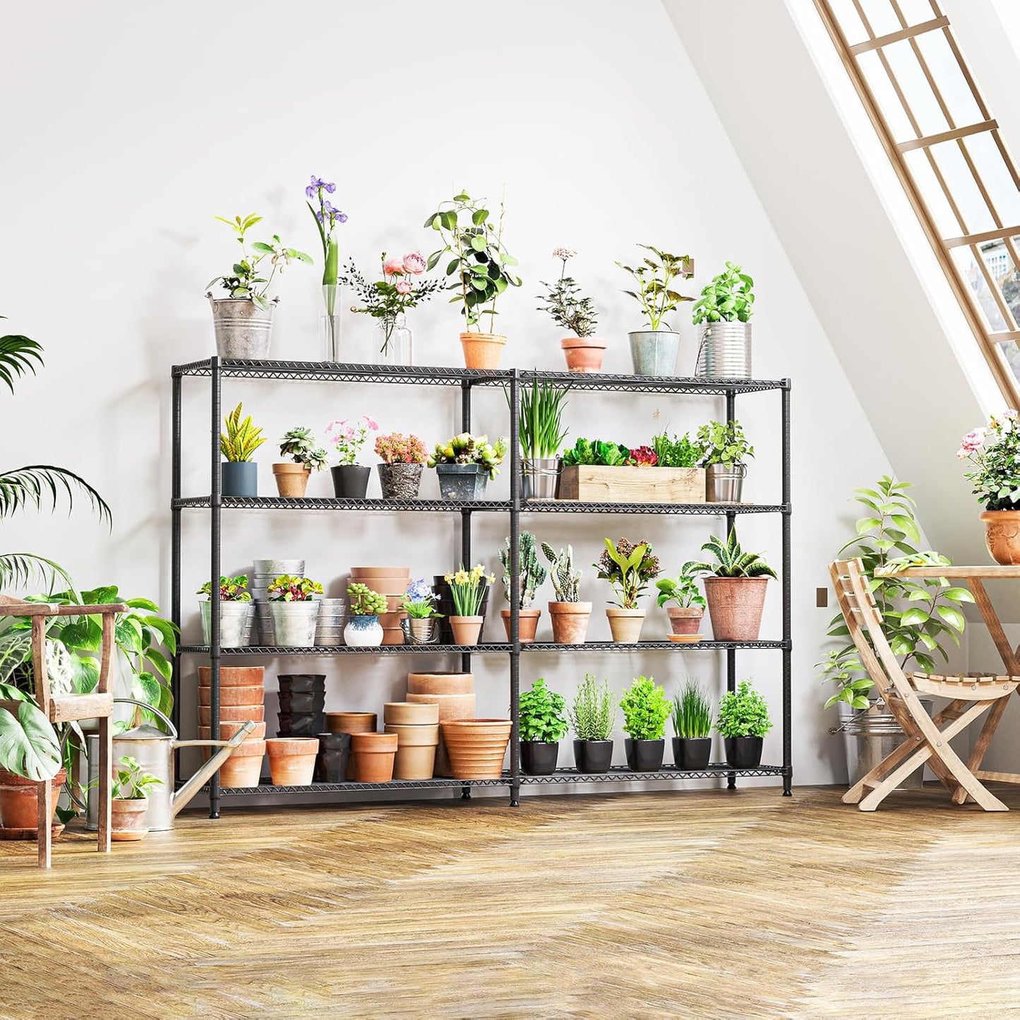 IZEUK 1147 LBS Garage Shelving Wide Storage Shelves Metal Shelves Heavy Duty Adjustable Utility Shelf Rack (Black, 4 Tiers, 15.7" D x 33.5" W x 59.5" H)