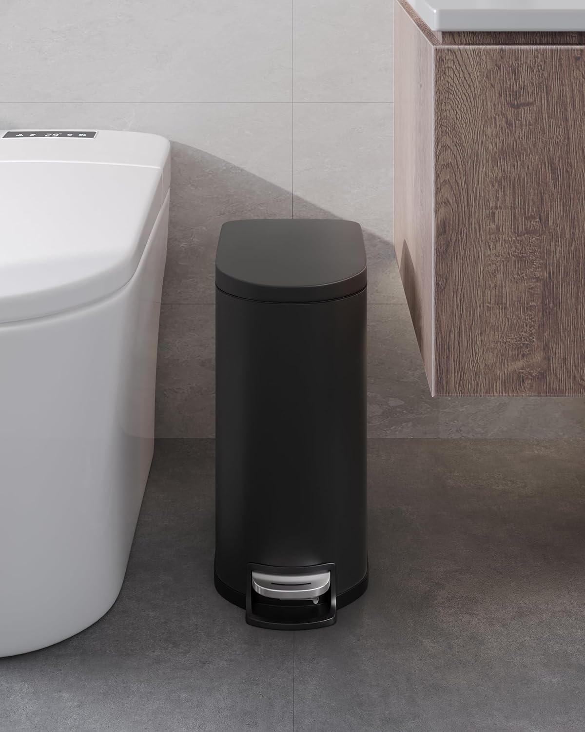 Garvee 13 Gal (50L) and 2.6 Gal (10L) Metal Trash Can Combo Set, Rustproof Garbage Can with Lid, Step-on Trash Bin with Inner Bucket, Rear Handle, Black