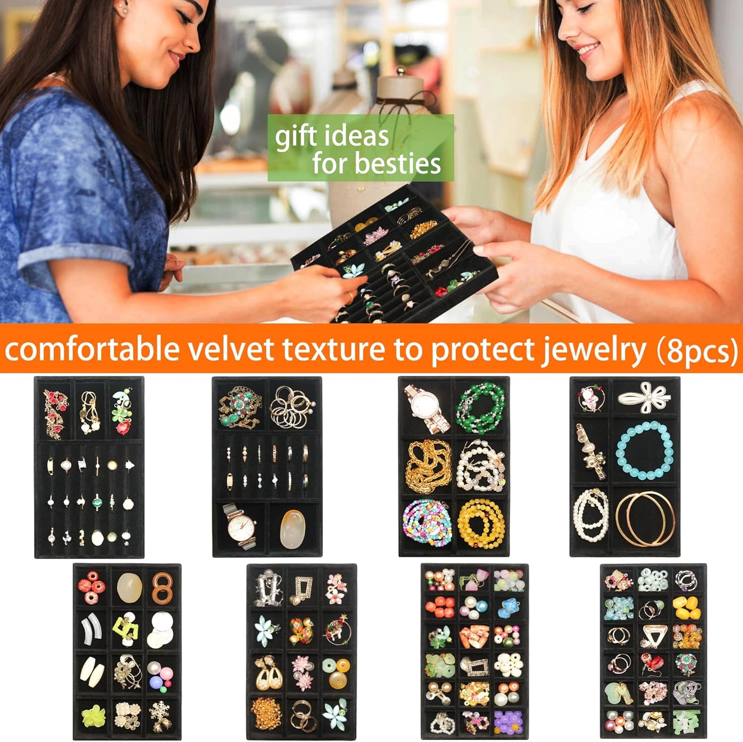 Jewelry Organizer Drawer 8 Set Jewelry Boxes Velvet Jewelry Drawer Organizer Stackable Jewelry Tray for Earring Necklace Display