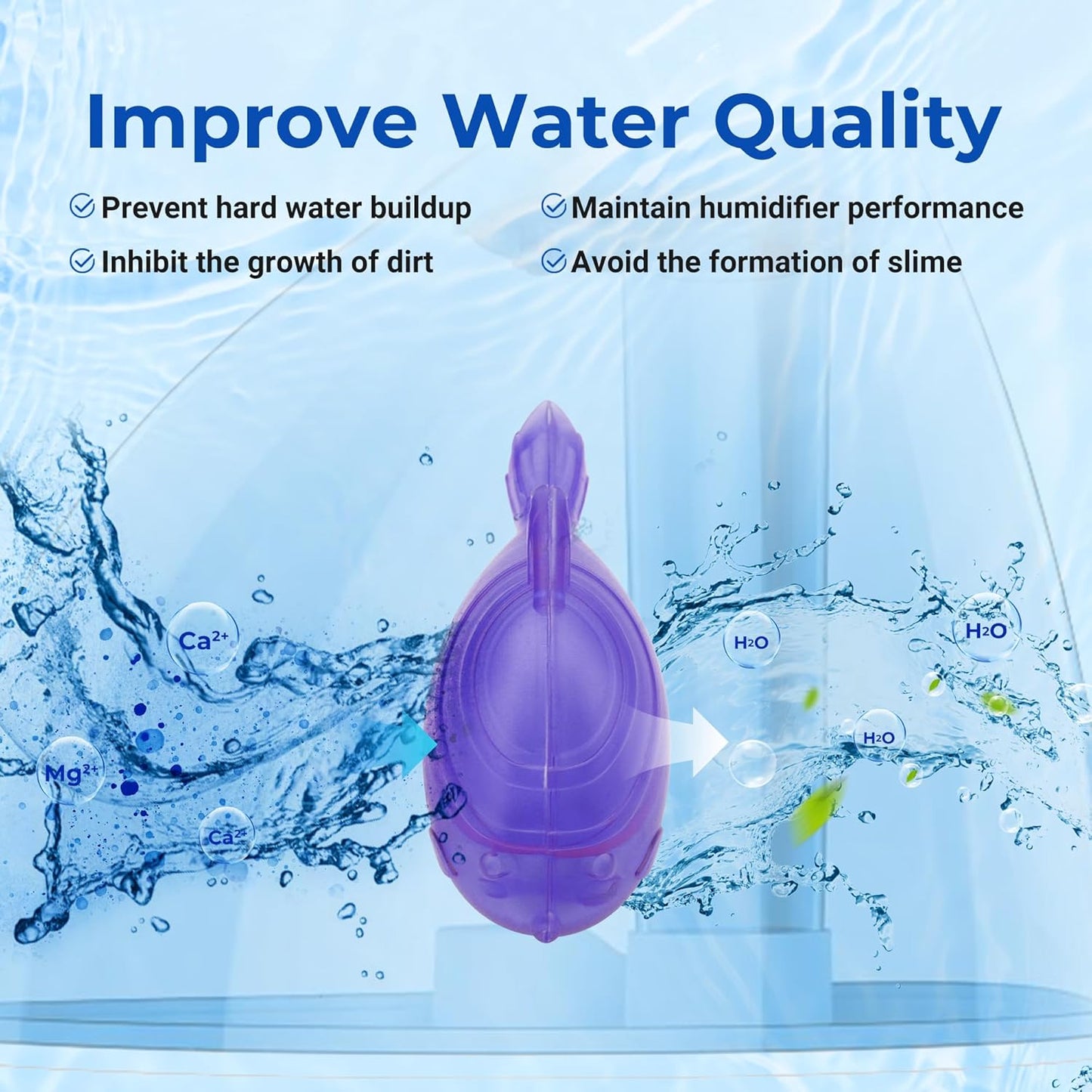 Funmit 6 Pack Universal Humidifier Cleaner Fish Compatible with Almost All Humidifiers and Fish Tanks, Purifies Water, Prevents Hard Water Build-Up, Reduces Scale, Purple