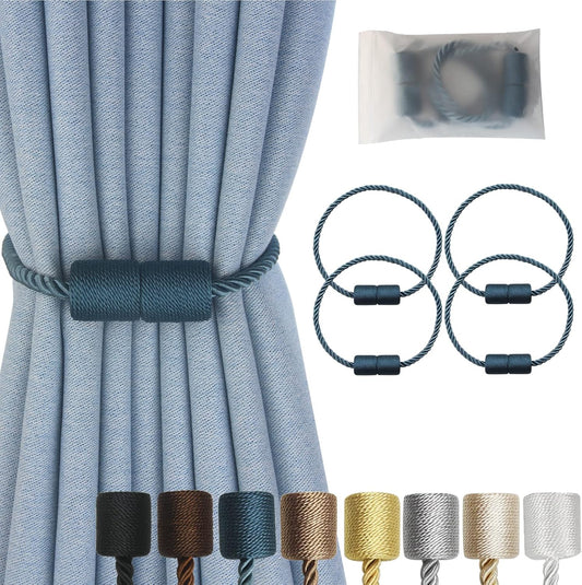 Magnetic Curtain Tiebacks 4 Pack Blue Curtain Rope Tieback Curtain Holders for Drapes Modern Tie