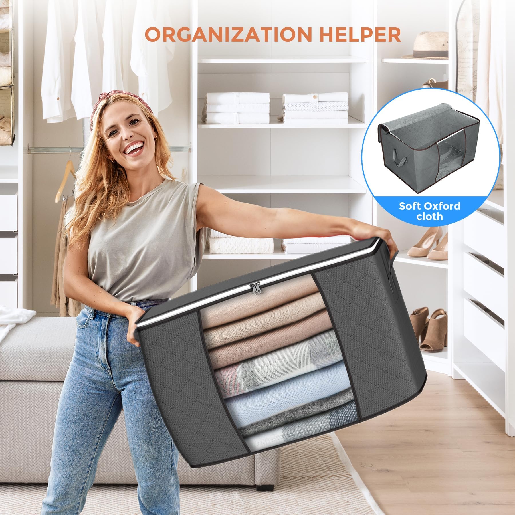 90L Large Storage Bags, 6 Pack Clothes Storage Bins Closet Organizers