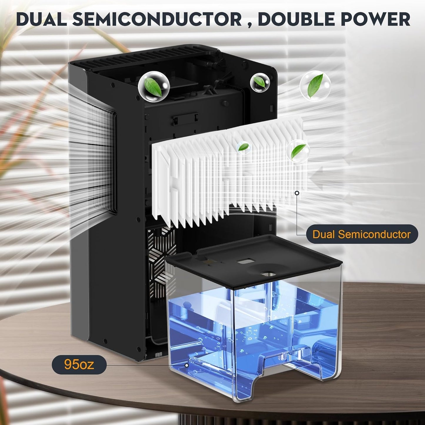 ToLife Dehumidifier for Home, 1000 sq.ft Dehumidifiers for Basement Bedroom Bathroom with 95 OZ Water Tank, Auto Shut Off 7 Colors LED Light, Grey