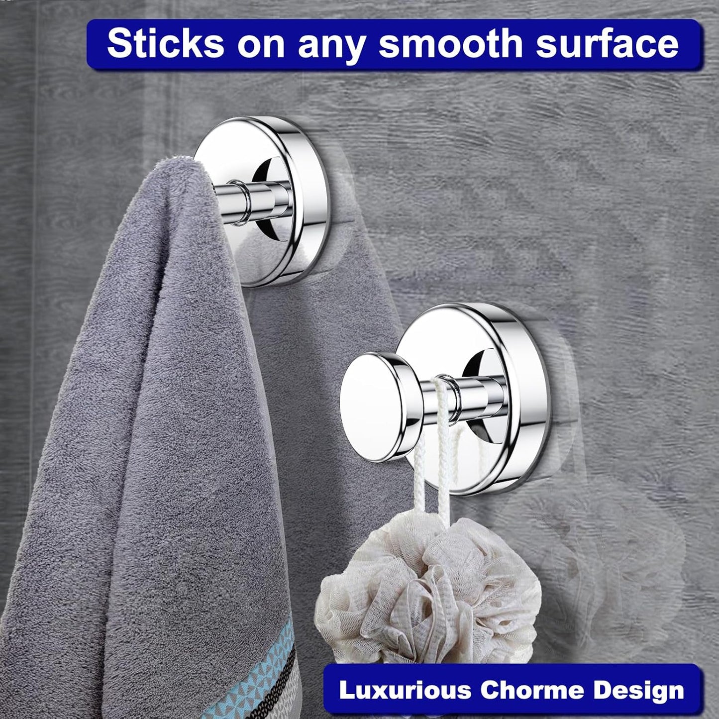 Suction Cup Hooks for Shower, Removable Towel Hooks for Bathroom Window Glass Door Wall, Bath Robe Looafh Hook for Hanging - 4 Pack, Chrome