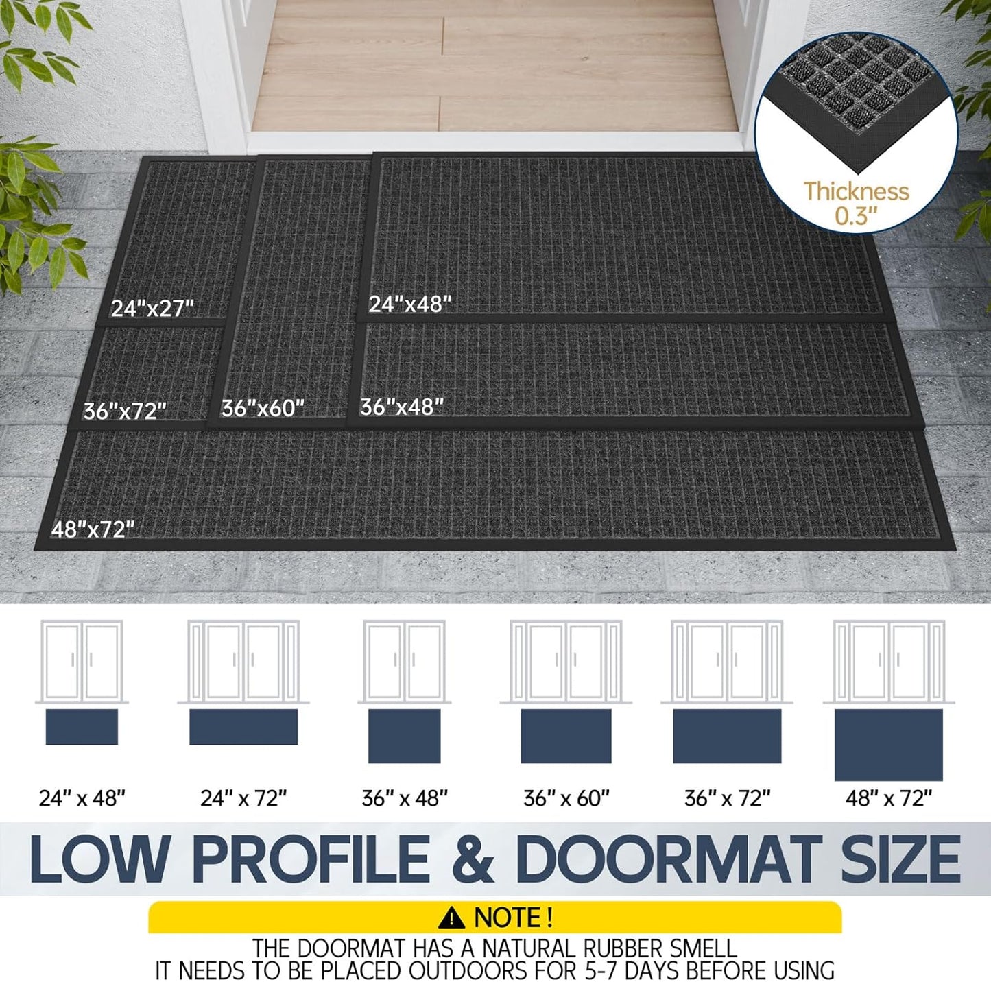 Indoor Outdoor Front Door Mats, 48" x 36" Rubber Backing Non Slip Durable Welcome Floor Mats for Patio, Garage Entrance, Stain and Fade Resistant Commercial Doormats for High Traffic