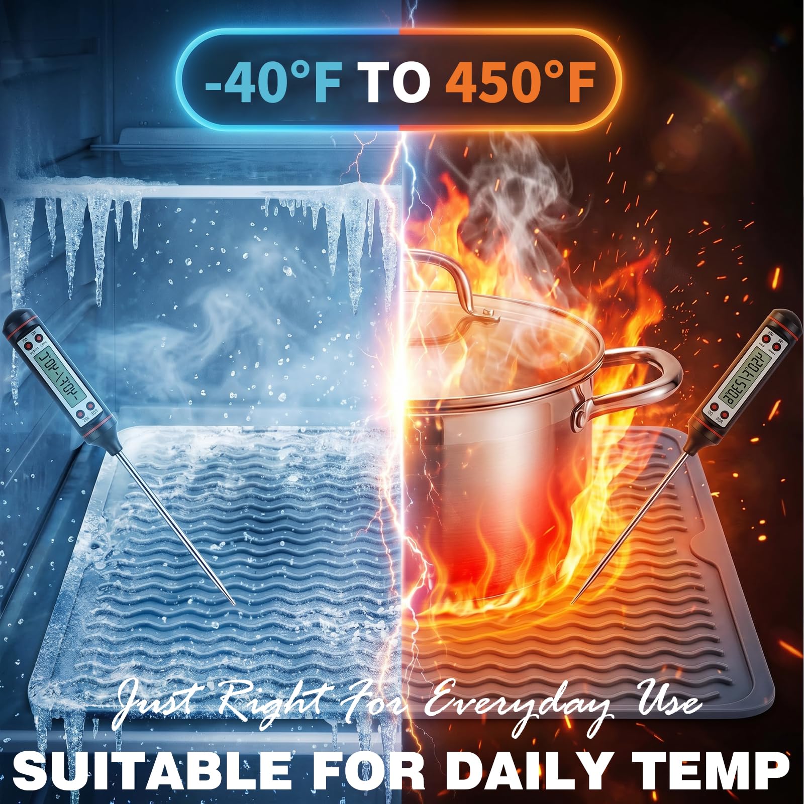 2 Pack Caketime Silicone Dish Drying Mat for Kitchen Counter Heat Resistant Under Sink Waterproof