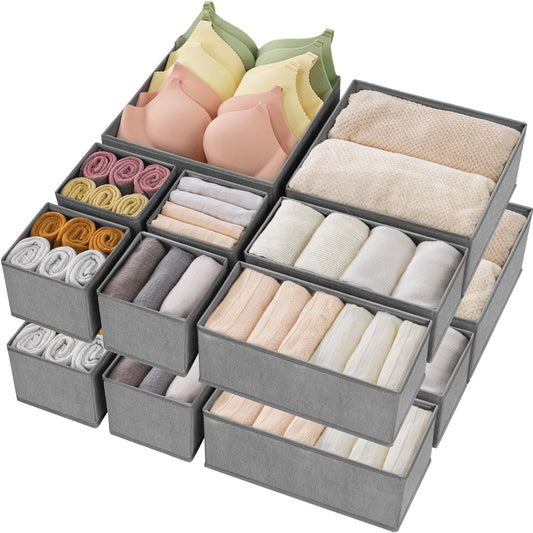 Criusia Drawer Organizer Clothes,16 Pack Underwear Drawer Organizers, Foldable Closet Organizers and Storage Dresser Drawer Dividers Clothing Organizer for Clothes, Socks, Scarves, Bra, Ties (Grey)