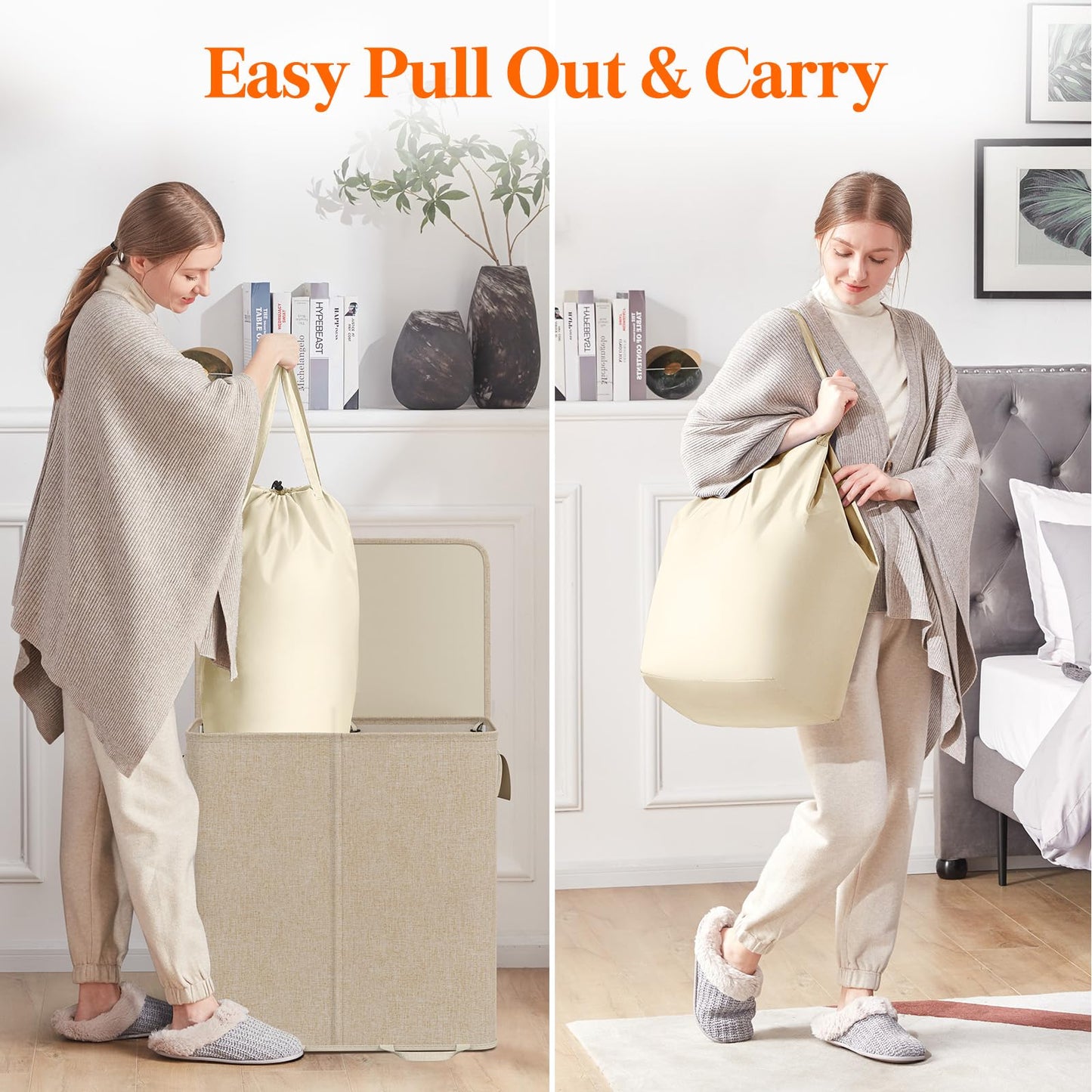 Lifewit Double Laundry Hamper with Lid and Removable Laundry Bags, Large Collapsible 2 Dividers