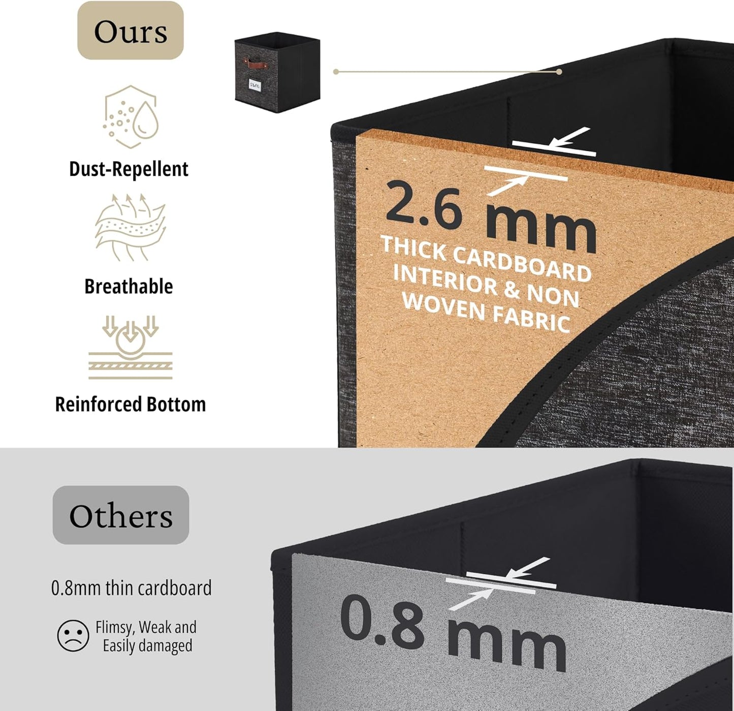 DECOMOMO Storage Bins, Cube Storage Bin with Labels, Fabric Storage Cubes for Shelves (10.5" x 11" / 6pcs, Black Pattern)