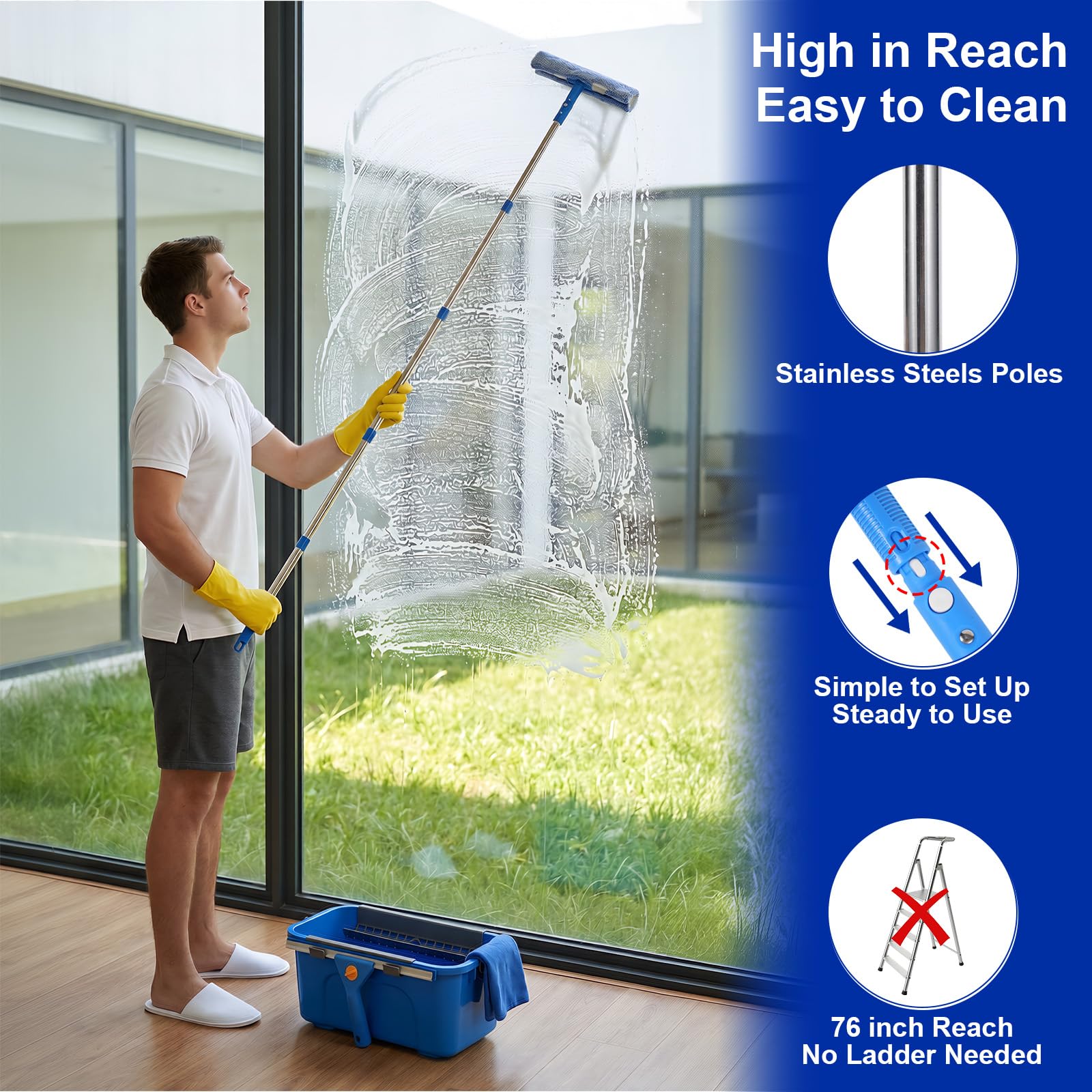 Professional Window Cleaning Kit, Window Washing Kit with 3 Gallon Bucket, 14-Inch Squeegee