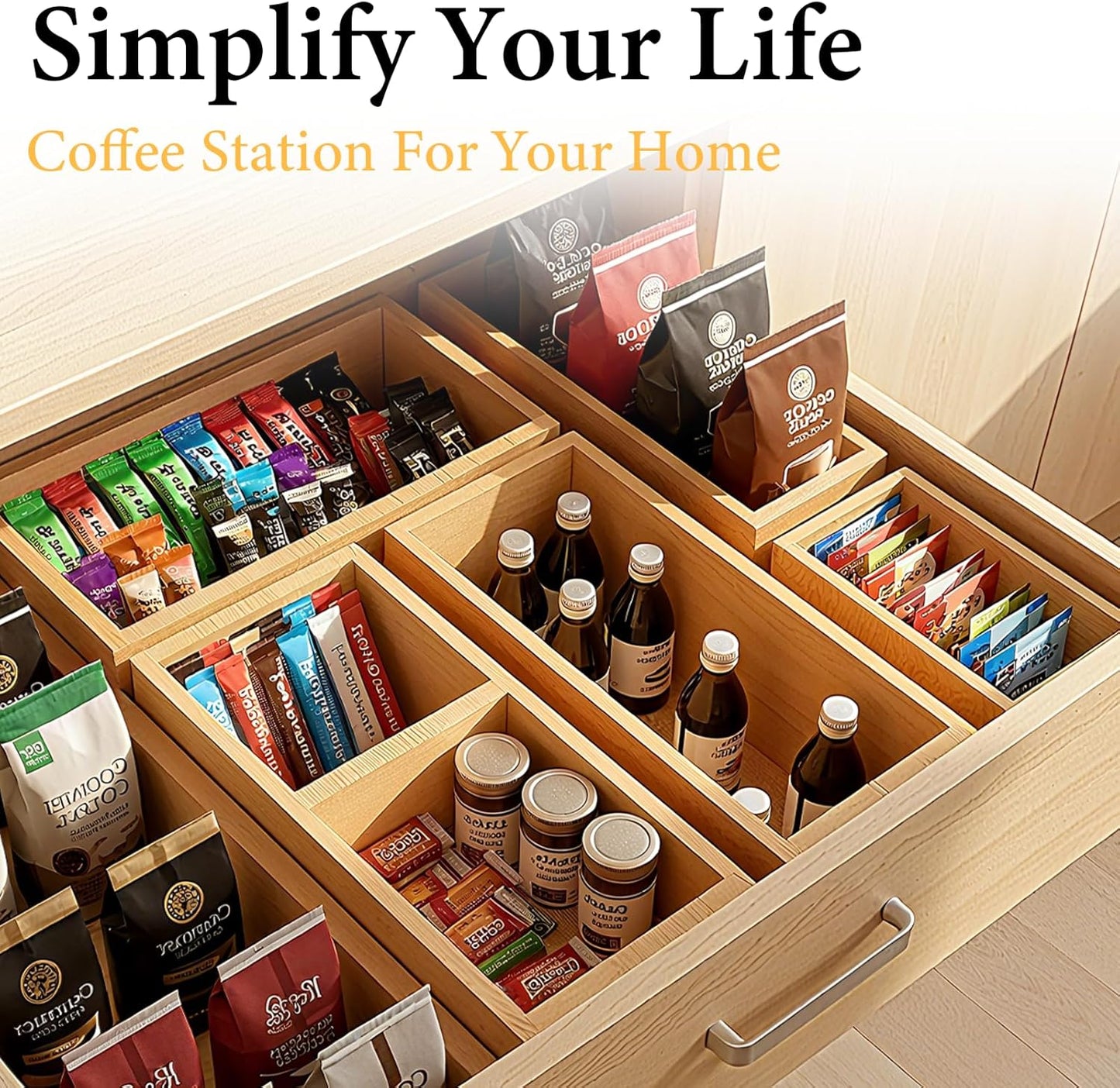 Bamboo Drawer Organizer 5 Pcs for Kitchen Multi-purpose Storage Dividers for Kitchen, Office, Jewelry, Cosmetics, Wooden Drawer Dividers for Drawer Organizer Desk Organizer Gift for Women Gifts Idea