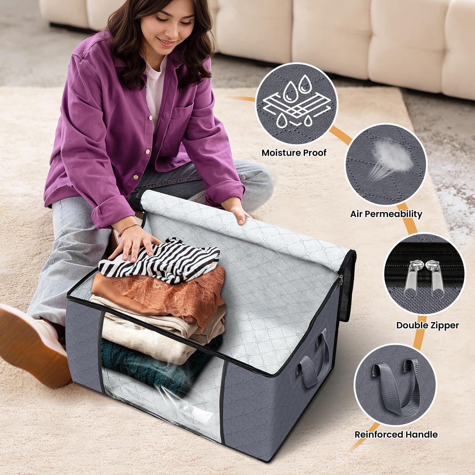 Fab totes 6 Pack Storage Bags for Clothes Blanket Storage Bins with Lids