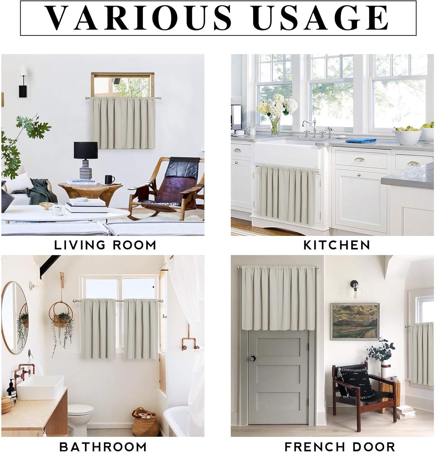 RYB HOME Blackout Short Cafe Curtains, Privacy Light Block Small Window Curtains for Bedroom Kitchen Basement Dining Classroom, W 52 x L 36 inches, Natural, 2 Panels