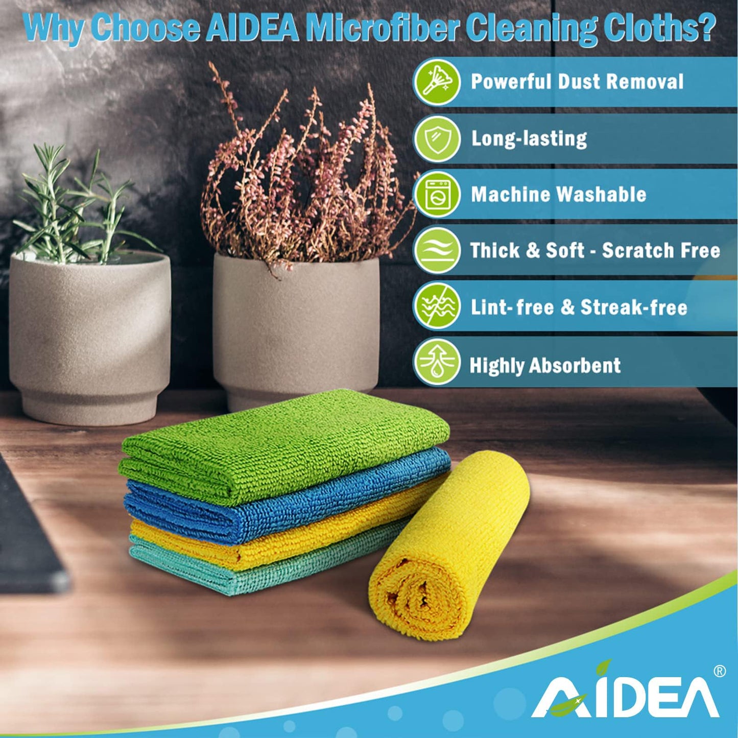 AIDEA Microfiber Cleaning Cloth, 20PK, Soft Absorbent Rags, Microfiber Towels for Cars, Kitchen