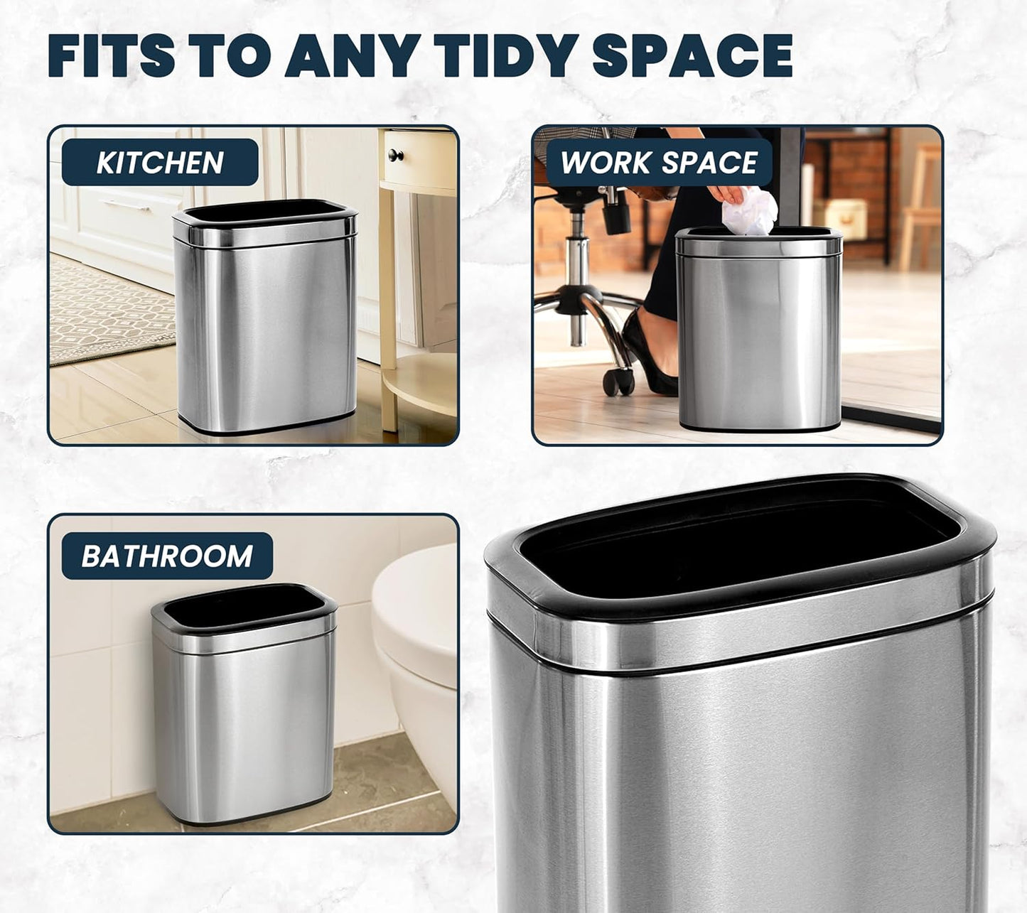 Alpine Stainless Steel Open Top Trash Can 5 Gallon - 20L Garbage Can for Kitchen, Bathroom, Office & More with Removable Bin, Brushed Nickel Finish, Space-Saving Slim Modern Design