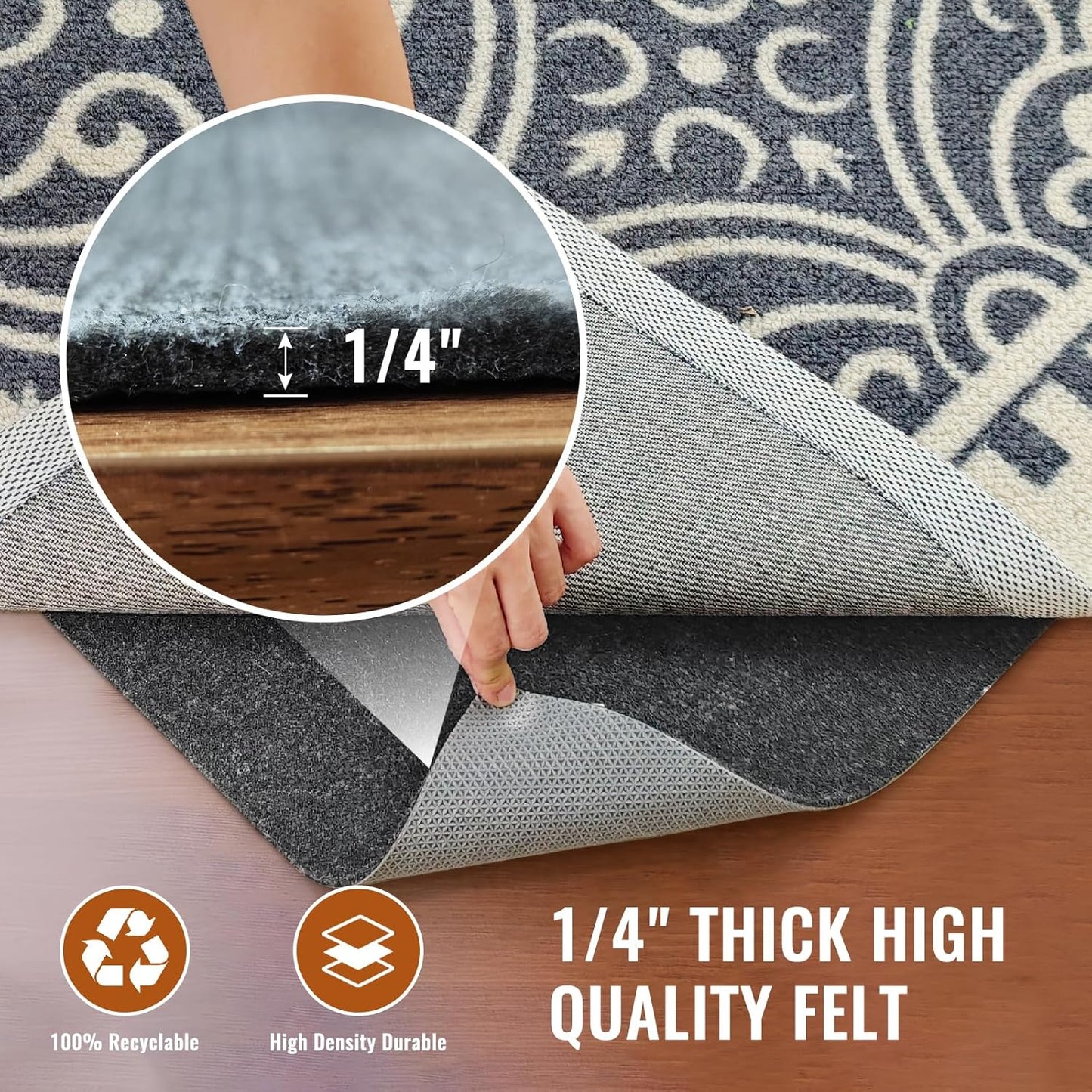 Felt Rug Pad, 2 x 8 Ft Rubber Non-Slip Rug Pad Gripper, Keep Rugs Secure and in Place, Extra Strong