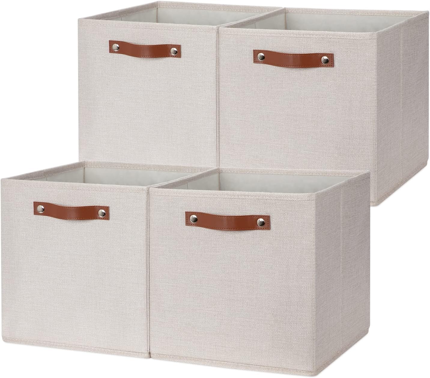 DULLEMELO 12inch Cube Storage Baskets for Shelves Closet Storage,Sturdy Home Organization Bins for Gifts Empty,Foldable Fabric Storage Cubes Baskets for Nursery Toys Clothes Storage(Beige-4 Pack)