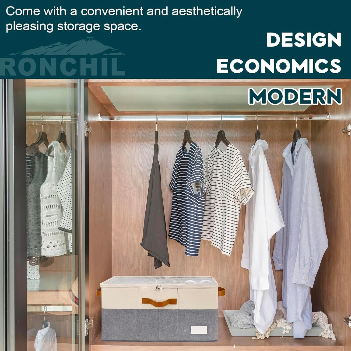 Shoe Organizer for Closet, Foldable Shoe Storage Bins with Clear Cover, Space Saving Shoes Holder with 4 Handles, Large Adjustable Shoe Box Storage Containers, Fits 12-24 Pairs, 1 Pack, Beige