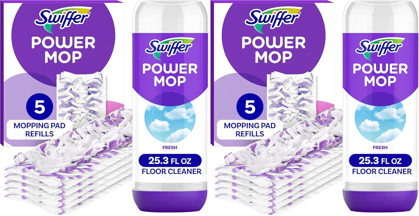 Swiffer PowerMop Multi-Surface Refill Pack for Floor Cleaning, Includes 5 Mopping Pad Refills, 1 Cleaning Solution with Lavender Scent (Pack of 2)