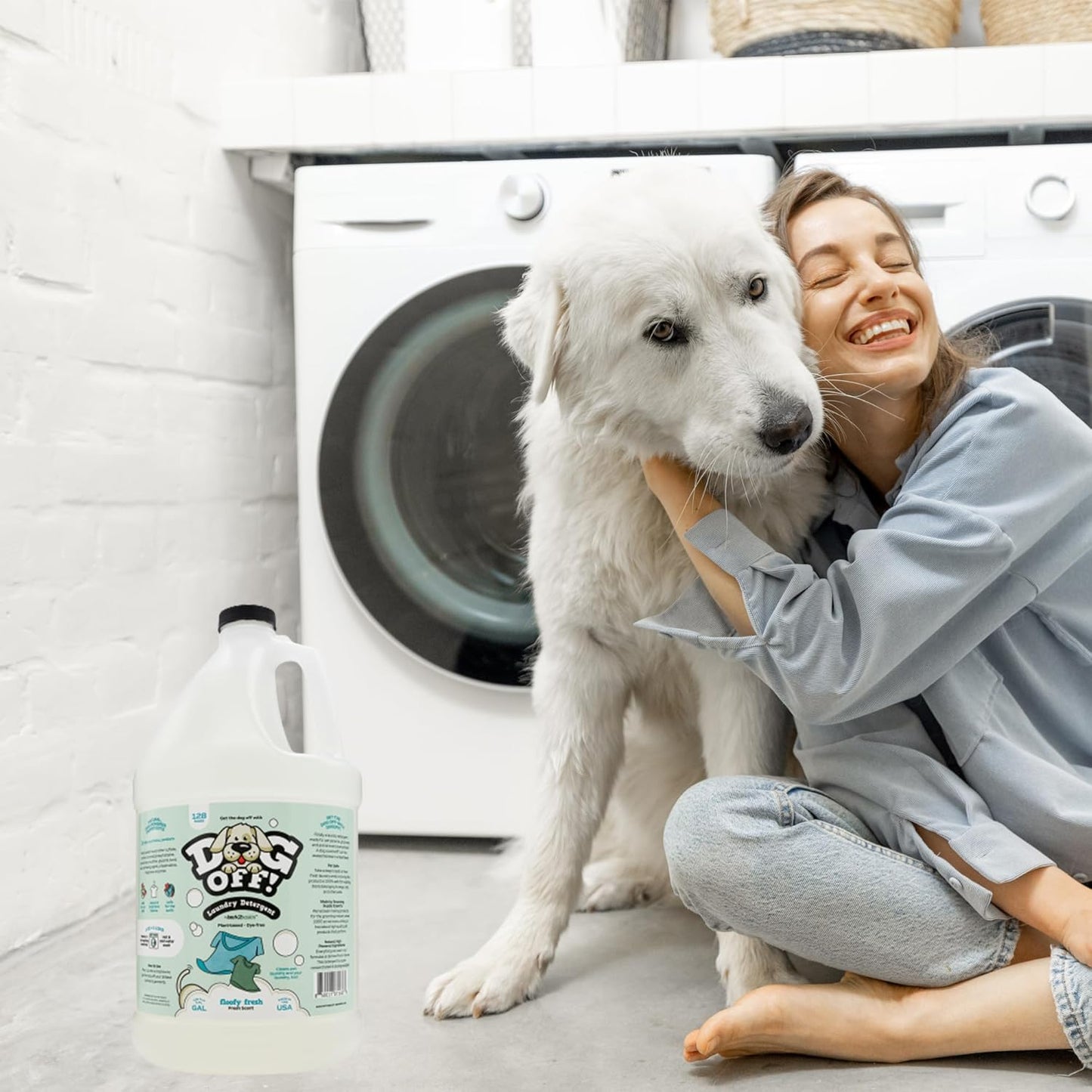 Bark2Basics Dog-Off Laundry Liquid Detergent, 1 Gallon - 128 Loads, Eliminates Pet Odors and Stains from Clothes, Towels, and Apparel, Ideal for Grooming Salons, Clinics, Kennels, Resorts, and More