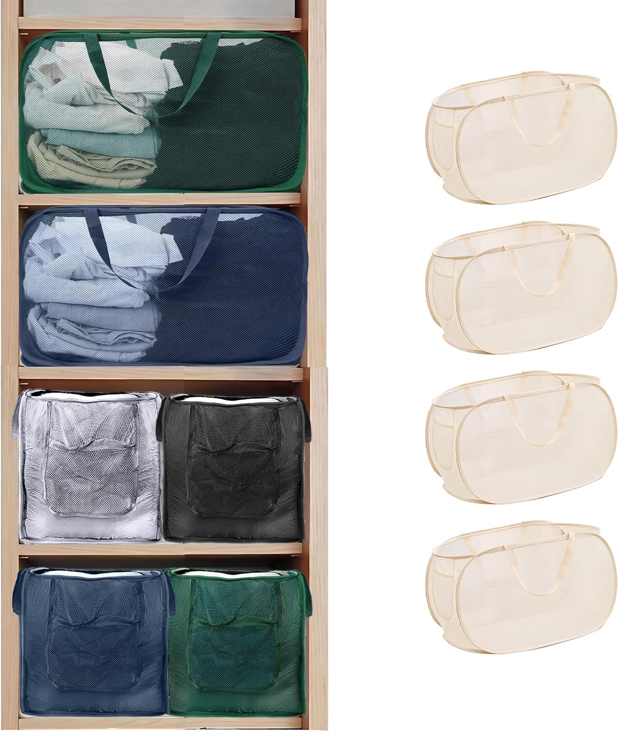 4 Pack Closet Storage Bins, Storage Containers for Closets, Fabric Closet Bins for StorageDecorative ,Collapsible Baskets for Organizing Clothes Toy Nursery (Beige)