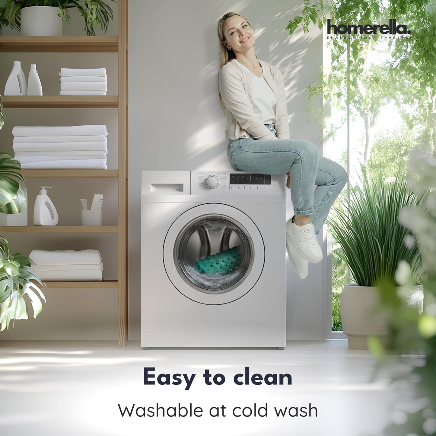 homerella® Bathtub Mat Non Slip 35x16, Incl. Hooks for Drying, Extra Long, 100% BPA Free, Shower Mat Non Slip Anti Mold, Machine Washable, Shower Mats for Inside Shower Mildew Resistant