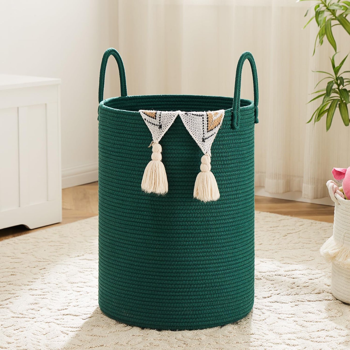 Laundry Basket,Woven Cotton Rope Laundry Hamper,100L for Decorative Storage of Dirty Clothes,Toys and Blankets in Bathroom,Baby Room and Living Room