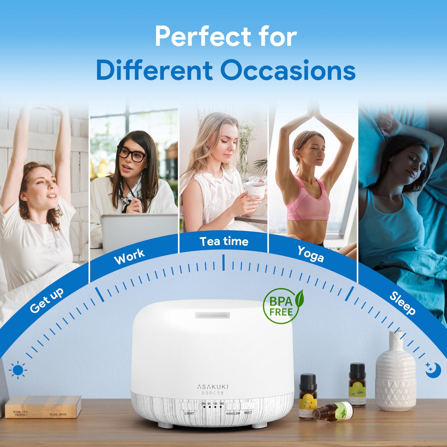 ASAKUKI Essential Oil Diffuser for Home, 500ML Aromatherapy Humidifier