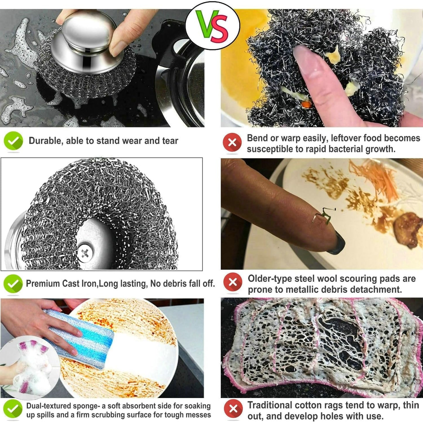 Stainless Steel Wool Scrubber with Short Handle Steel Scrubber Wool Pads for Cleaning Dishes Metal Scrubber Pot Scrubbers for Iron Pots, Stoves, Barbecue Grills, Wash Sink,Pans,2 Replace Heads