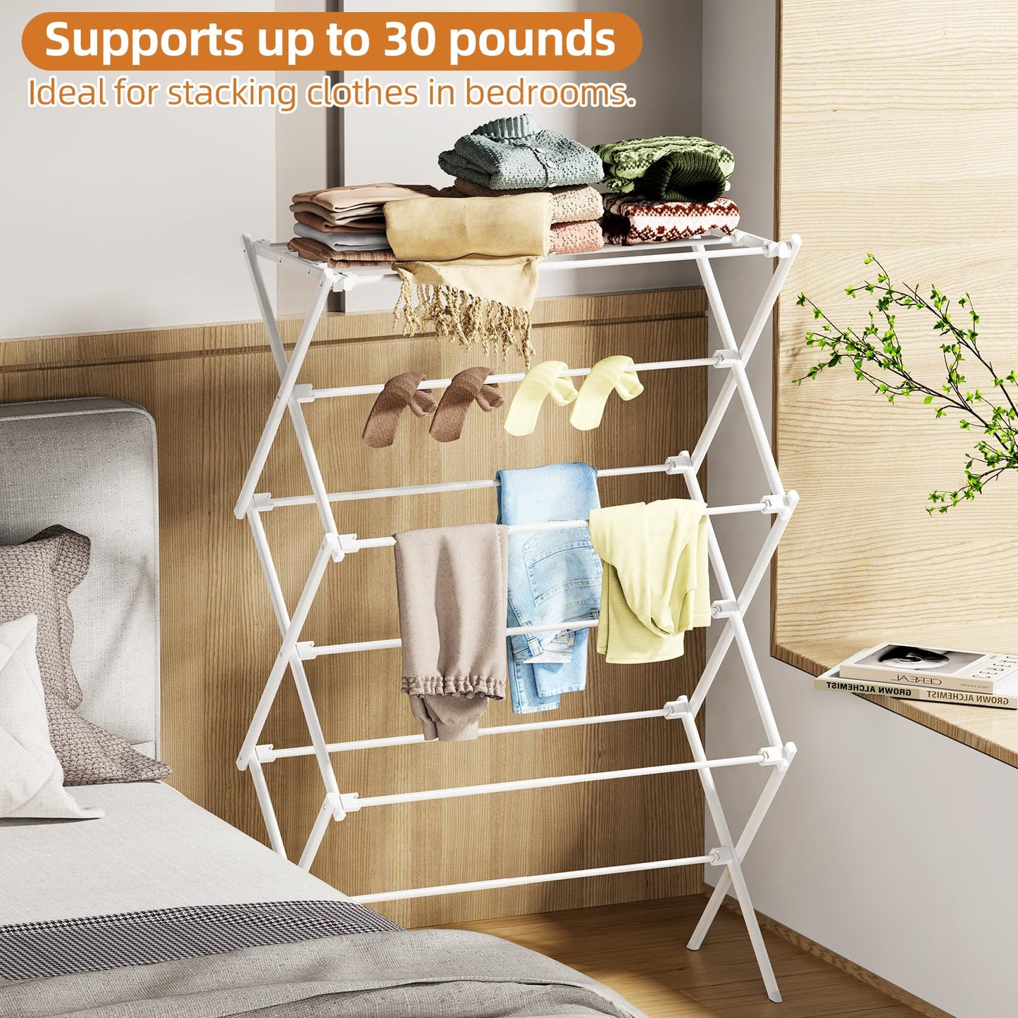 FILROUG Drying Rack Clothing, 3-Tier Clothes Drying Rack Foldable, Antirust Laundry Drying Rack