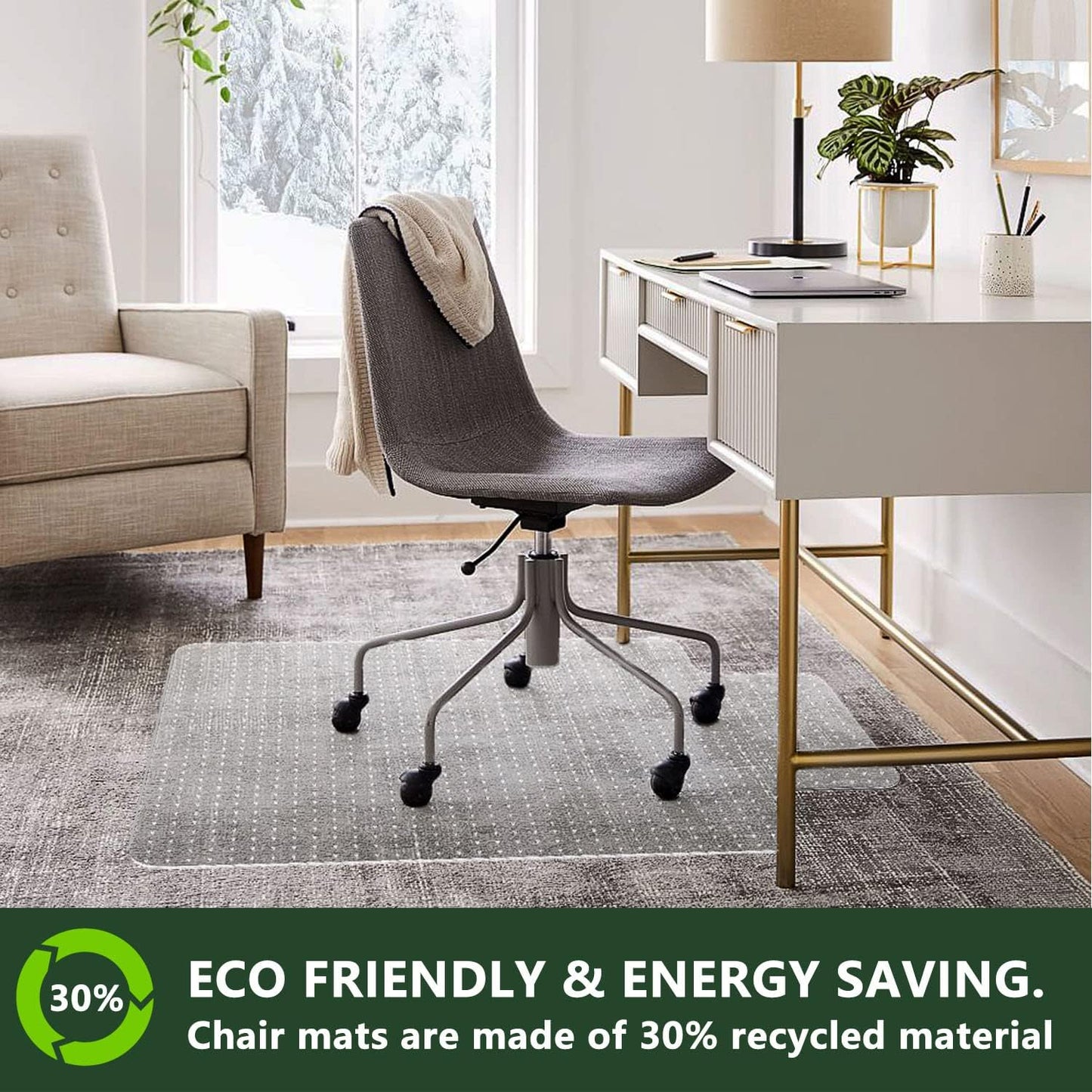 FuturHydro Office Chair Mat for Low Pile Carpet, 48" x 36" Clear Computer Desk Chair Mats for Carpeted Floors, Easy Glide Rolling Plastic Floor Mat (with Lip)