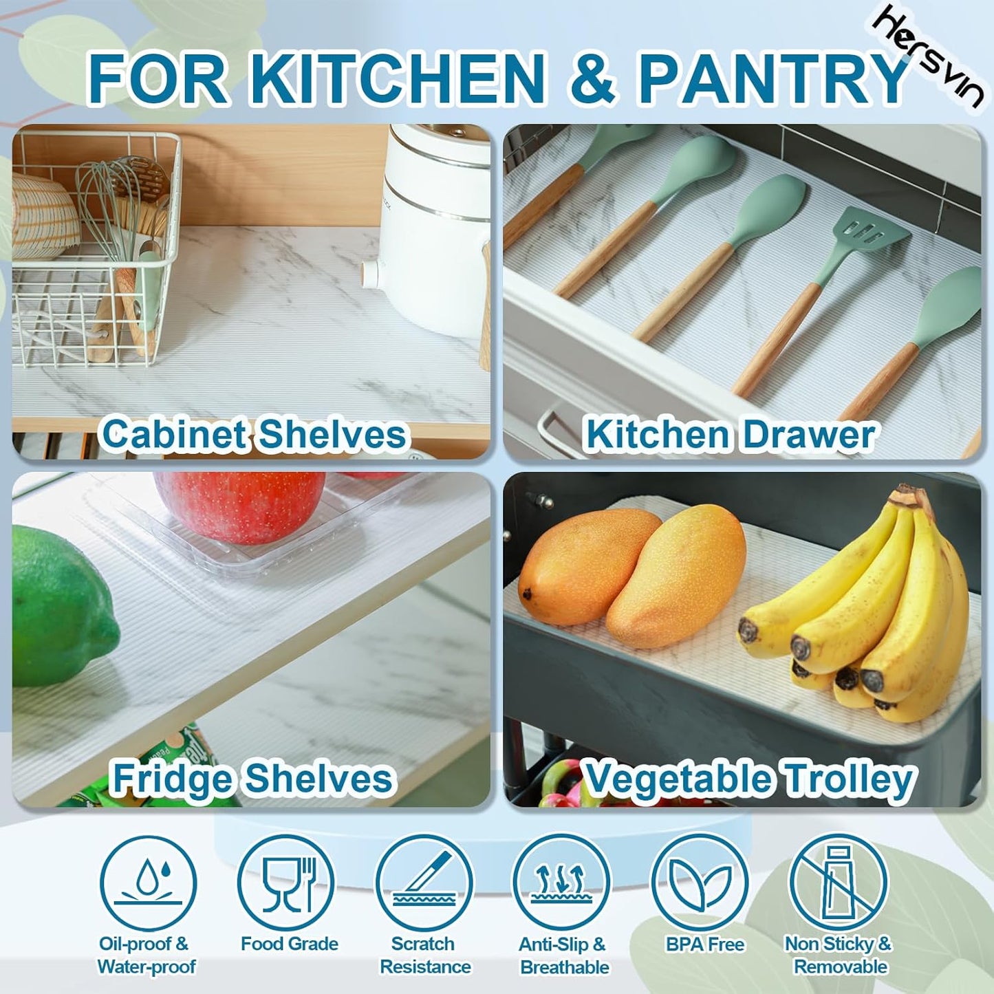 Shelf Liners 24 in x 20 ft EVA Drawer Mats, Non-Adhesive Cupboard Protector, Kitchen Cabinet Lining Fridge Liner (White Marble Stripe, 61x610cm)