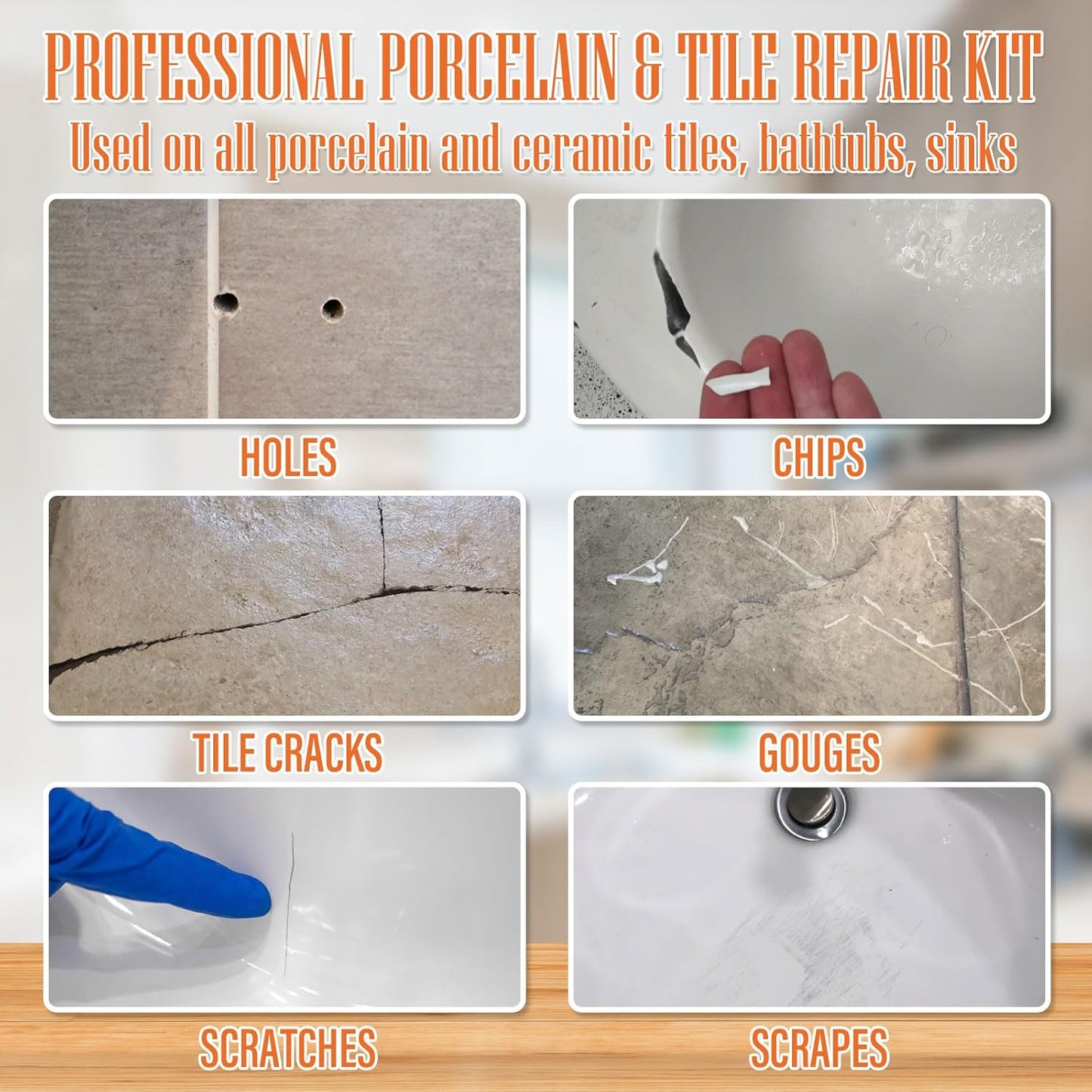 Porcelain Repair Kit White, High-Gloss Chipped Sink & Tile Repair Kit to Quickly Fix Sinks Chips and Tile Cracks with High Bond Strength, Porcelain Sink Repair Kit for Tub, Tiles, Sinks and Toilet