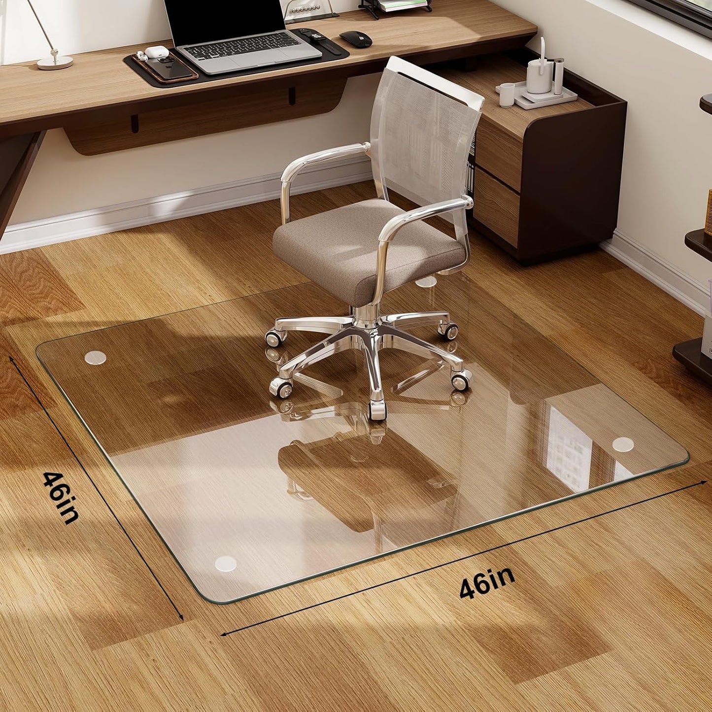 47" x 47" Tempered Glass -Glass Chair Mat, Heavy Duty Hard Floor Mat with Round Corner and Polished Edge, Office Chair Mat for Carpet Office Home Hardwood Floor Desk