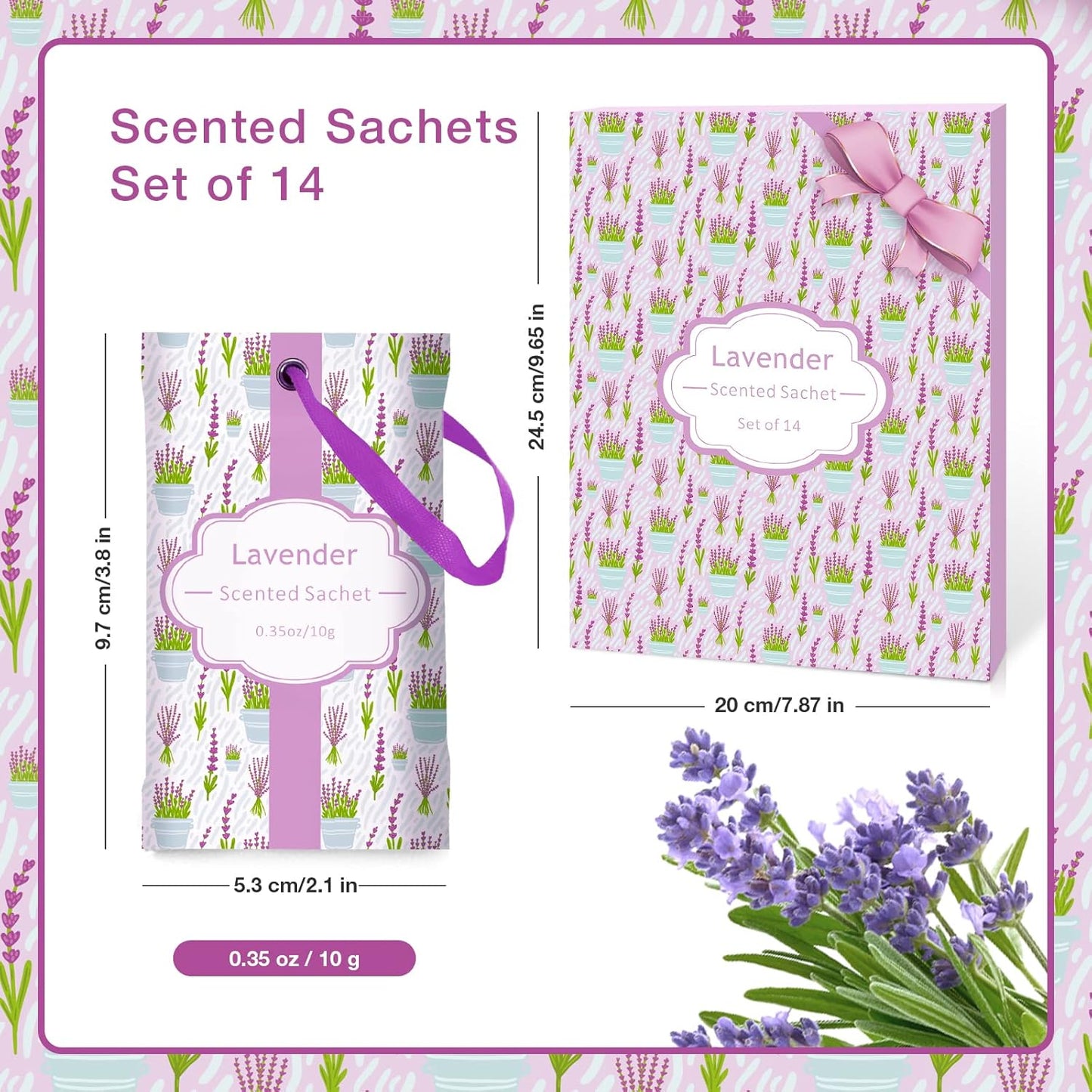 SCENTORINI Lavender Sachets for Drawers and Closets, Long-Lasting Sachets Bags, Pack of 14, Home Fragrance Sachet for Wardrobe, Closet, Drawer