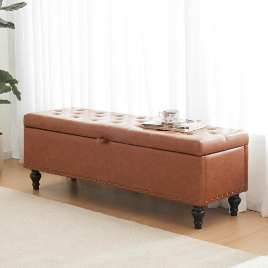 50" Storage Ottoman Bench, Tufted Ottoman with Storage for Living Room, Large End of Bed Ottomans