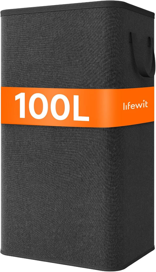 Lifewit 100L Large Tall Laundry Hamper, Collapsible Laundry Basket with Handles, Foldable Clothes Hampers for Laundry, Portable Dirty Clothes Hamper for Dorm College Bedroom Bathroom, Black