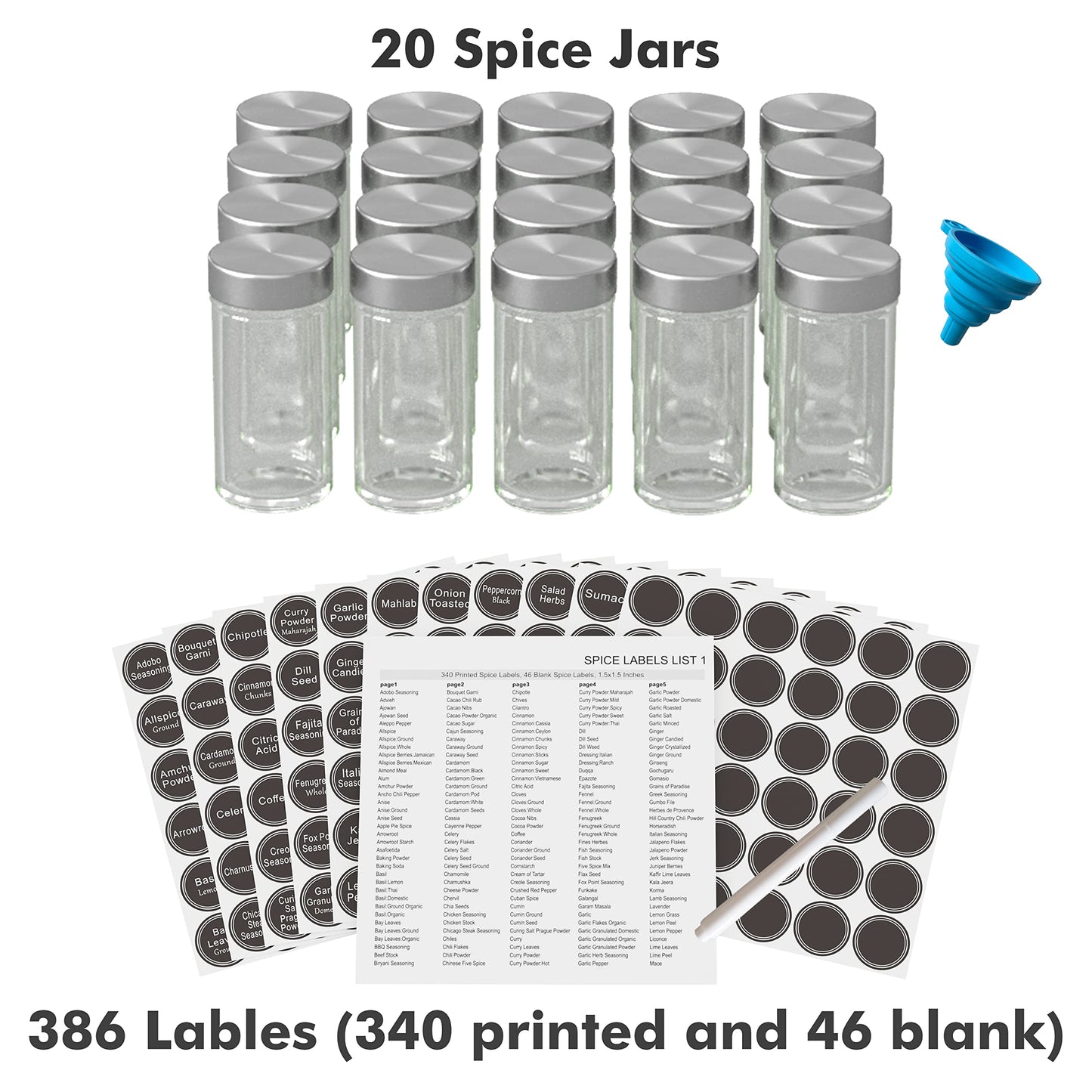 Revolving Spice Rack Set with 20 Spice Jars, Kitchen Spice Tower Organizer for Countertop or