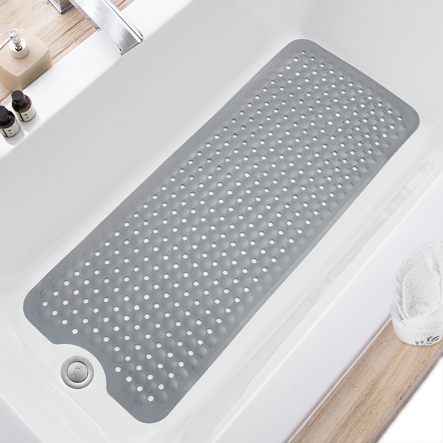 TEESHLY Bath Tub and Shower Mats, Non Slip 40 x 16 Inch Extra Large Bathtub Mat, Machine Washable