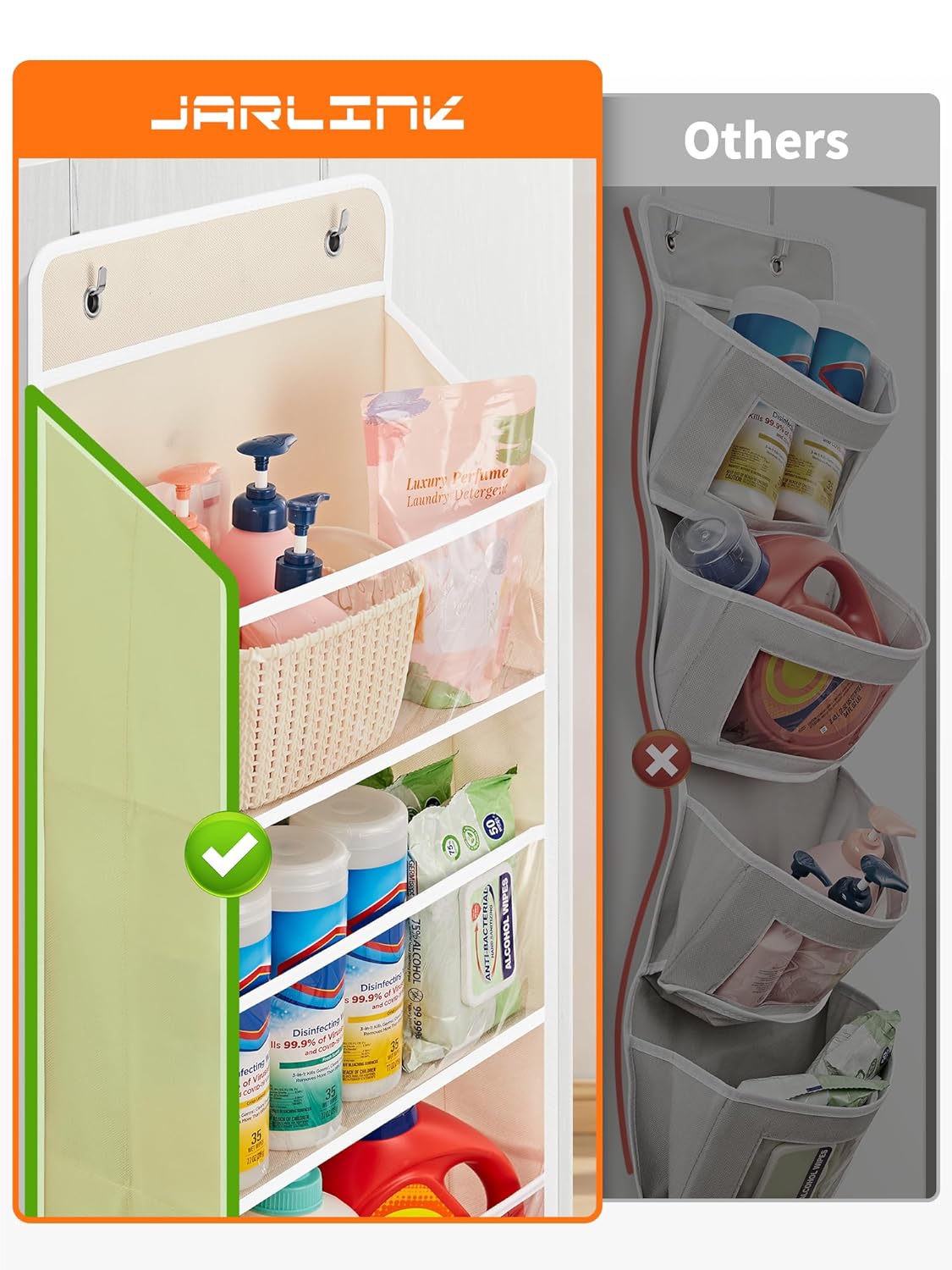 JARLINK Toy Stuffed Animal Storage, Over The Door Organizer W/Clear View Windows, 44lb Load, Baby Toy Storage Organizer for Nursery, Kid Bedroom, Newborn Baby Essentials (Beige)